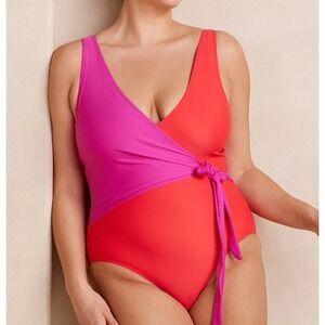 Summersalt The Perfect Wrap One Piece Swimsuit Colorblock Coral Purple Size 10